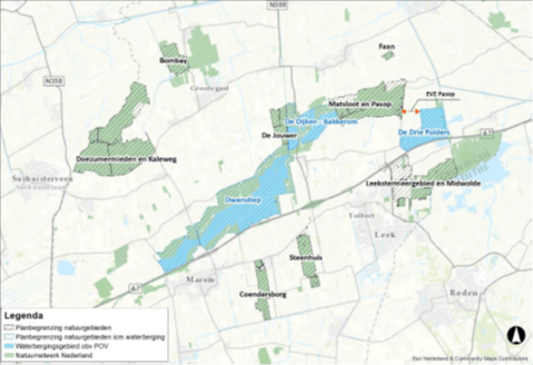Kaart 1. Natuurnetwerk Zuidelijk Westerkwartier met ingerichte en nog in te richten waterbergingsgebieden.